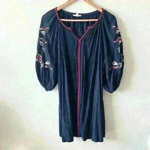 Solitaire S Womens Navy Blue Red Flower Embroidered Dress Boho Festival Prairie